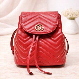 Authentic Gucci GG Marmont Mini Red Backpack | Quilted Leather Designer Bag